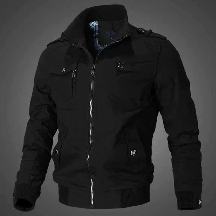 Washed Cotton Stand Collar Military Jacket