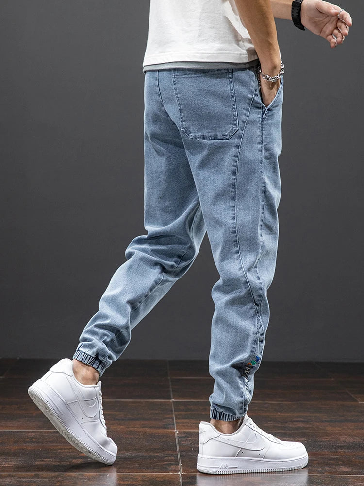Elastic Waist Denim Cargo Jeans