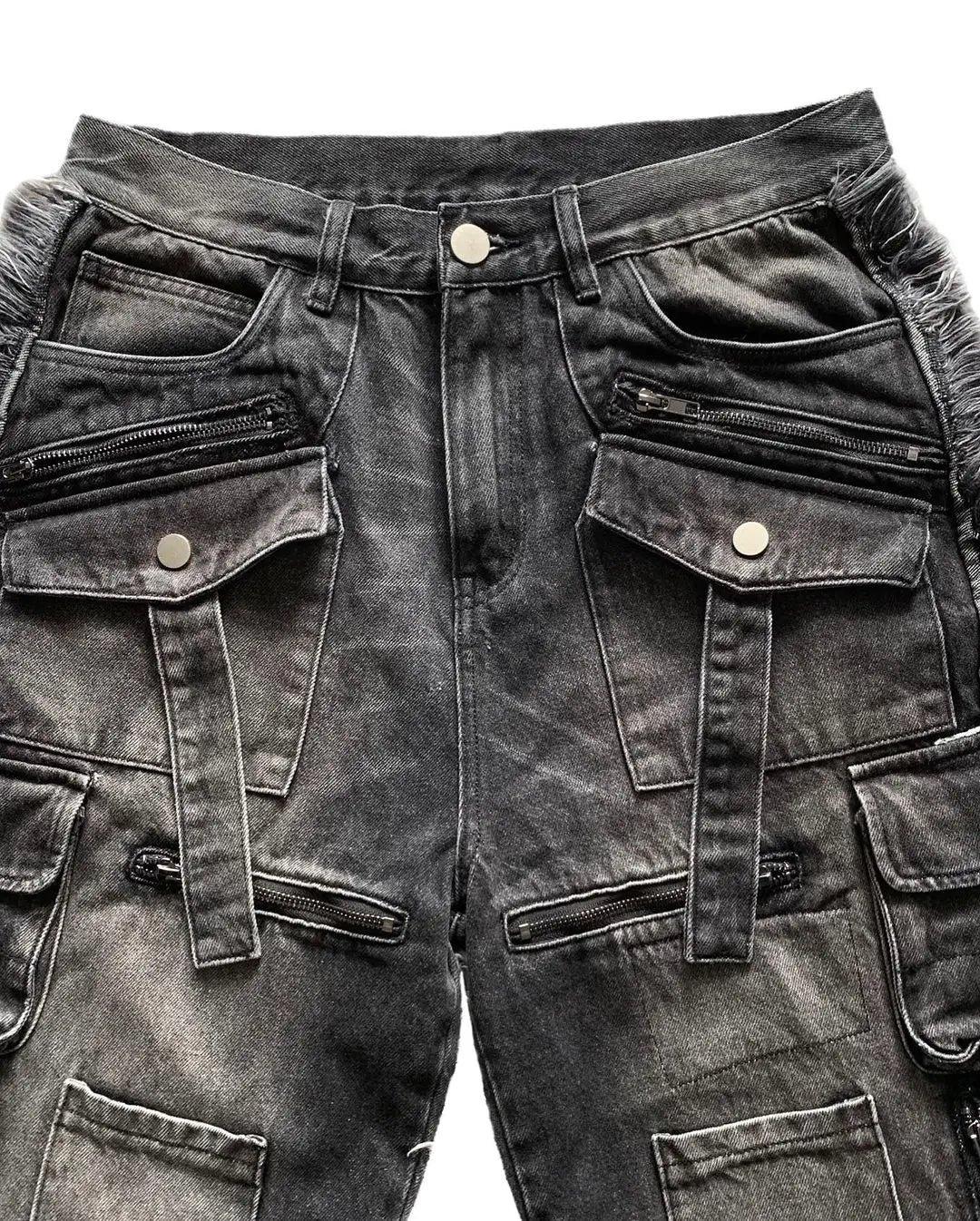 Gothic Harajuku Y2K Washed Multi-Pocket Jeans