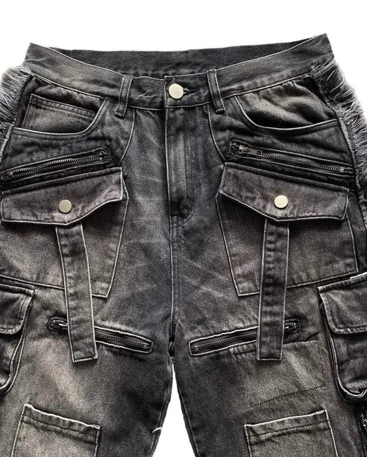 Gothic Harajuku Y2K Washed Multi-Pocket Jeans