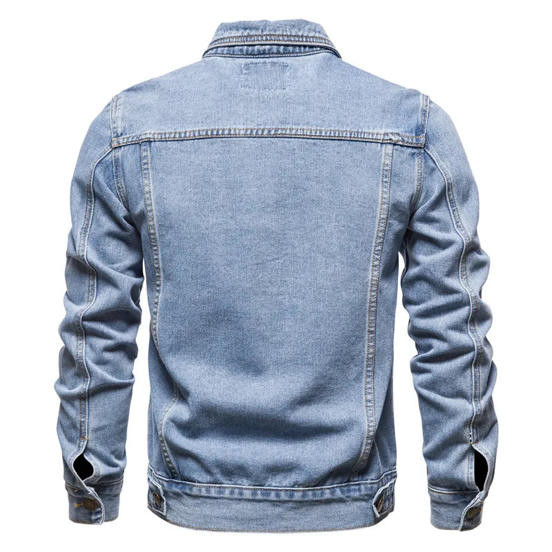 Solid Vintage Motorcycle Denim Jacket