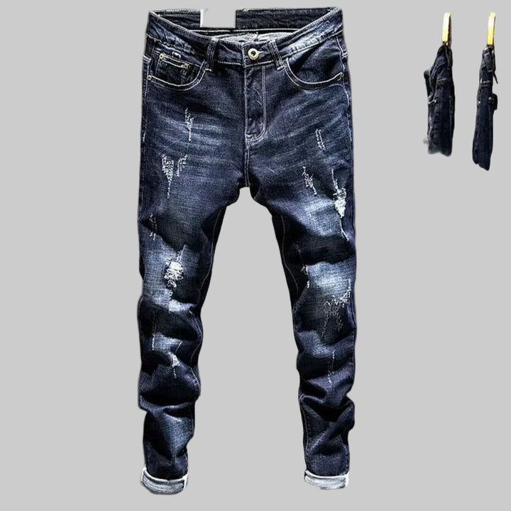 American Style Slim-Fit Ripped Cotton Straight Jeans