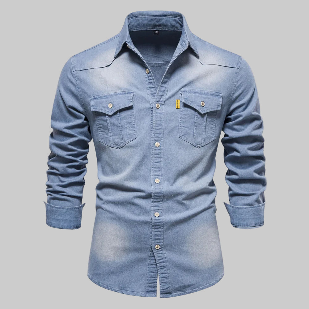 Elastic Cotton Slim Fit Denim Shirt