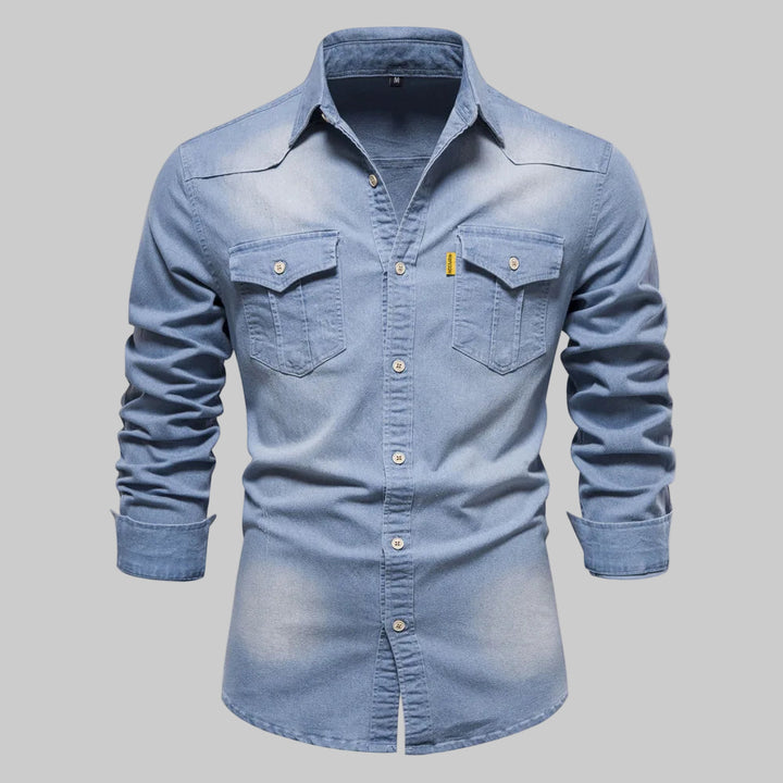Elastic Cotton Slim Fit Denim Shirt