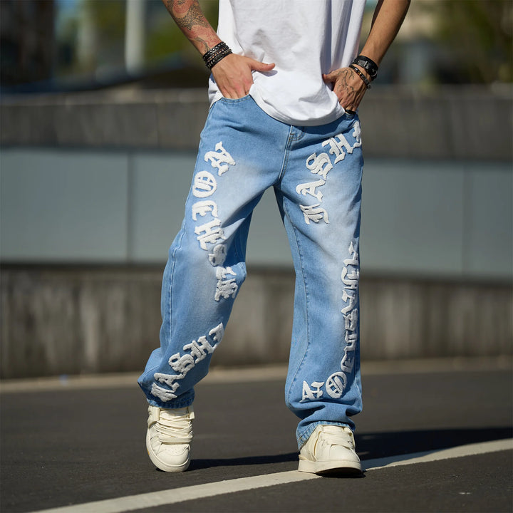 Men's Casual Straight Denim Pants - Trendy Loose Fit Streetwear Jeans