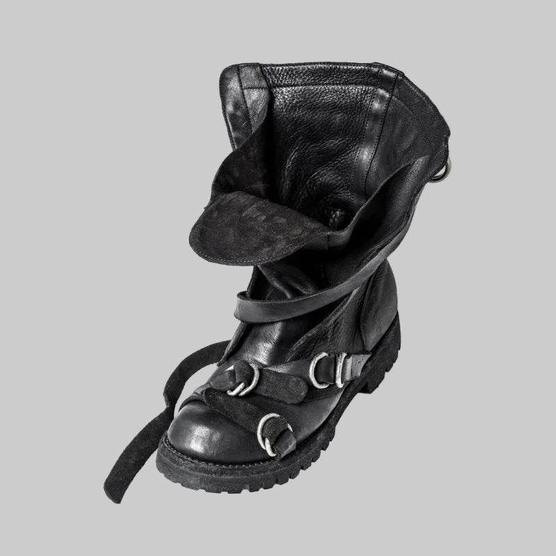 YMT Retro Motorcycle Real Leather Strap Boots