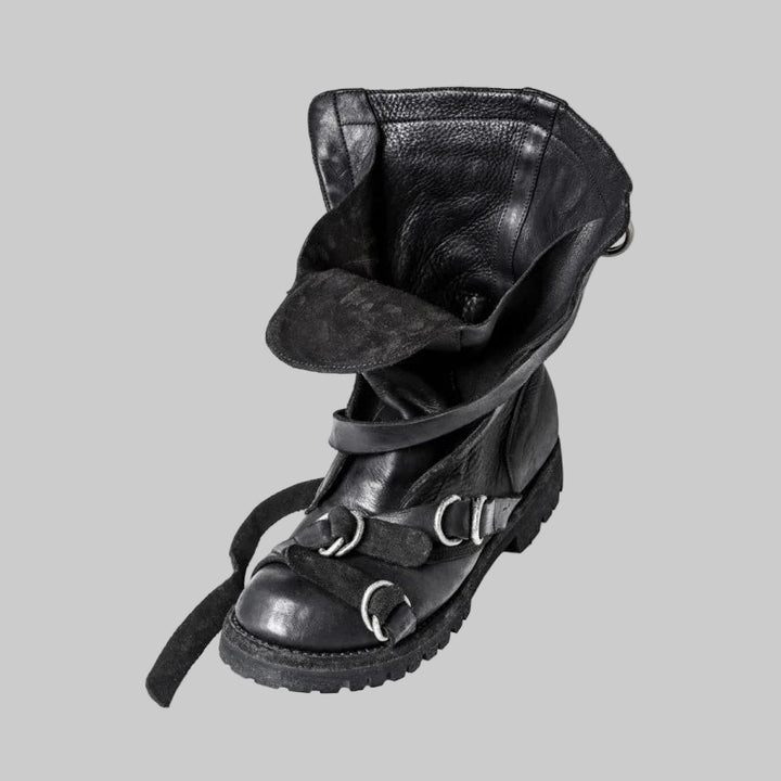 YMT Retro Motorcycle Real Leather Strap Boots