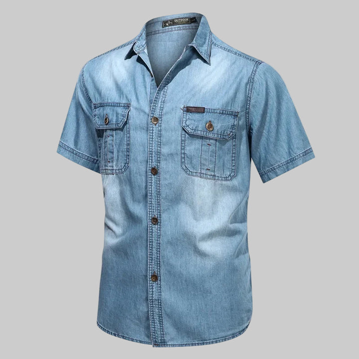 Distressed Denim Half-Sleeve Shirt