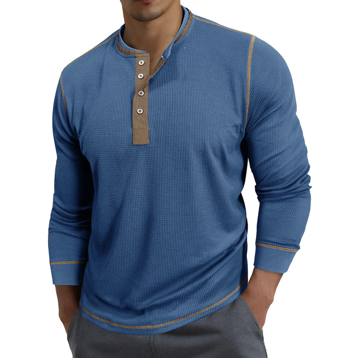 Long Sleeve Four-Button Henry Collar T-Shirt