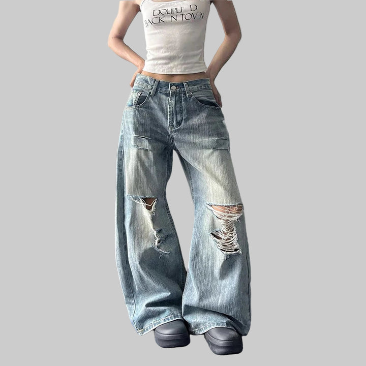 High-Waisted Ripped Jeans - American Y2K Baggy