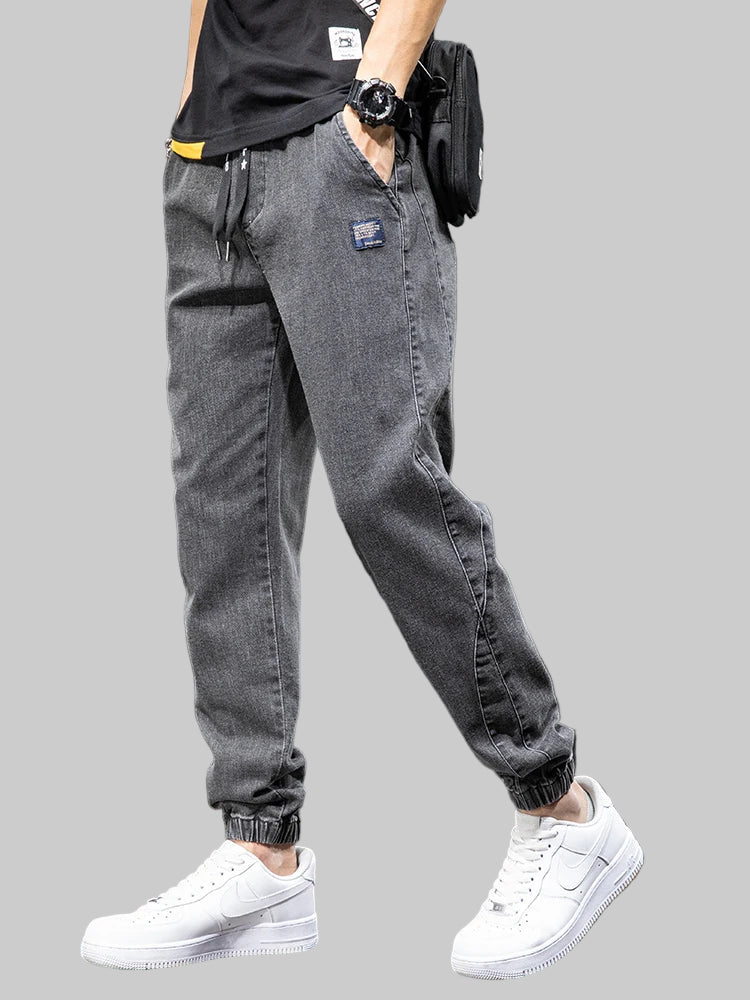 Elastic Waist Denim Cargo Jeans