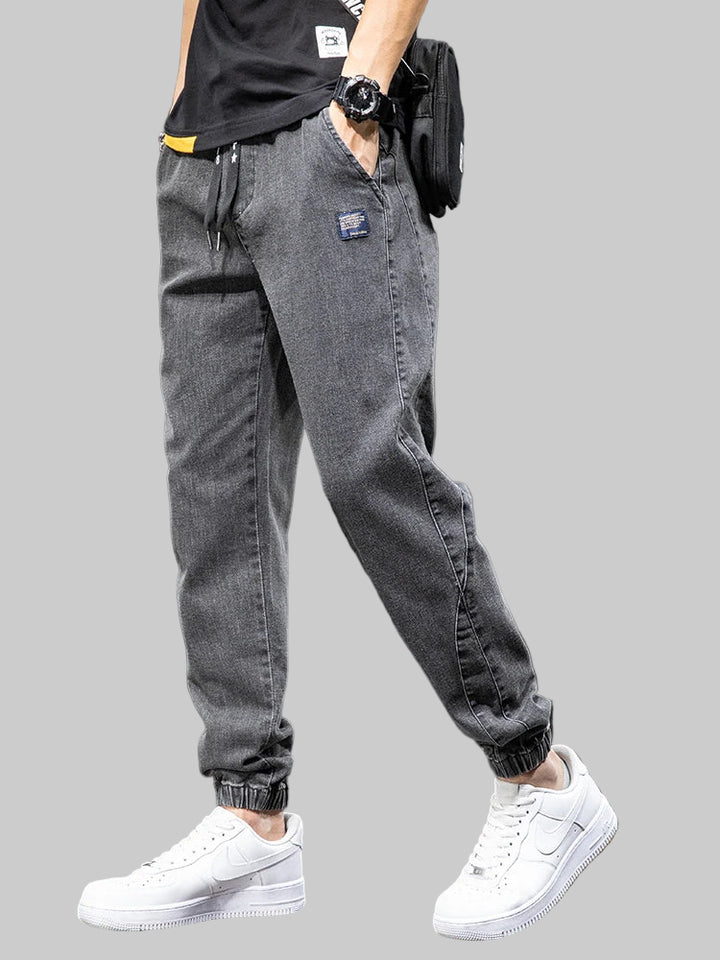 Elastic Waist Denim Cargo Jeans