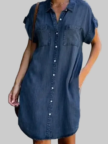 Cowboy-Inspired Denim Dress with Square Collar