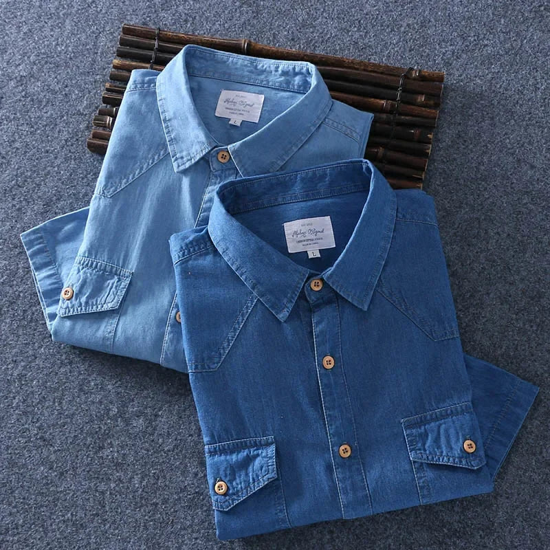 Slim Fit 100% Cotton Short Sleeve Denim Shirt