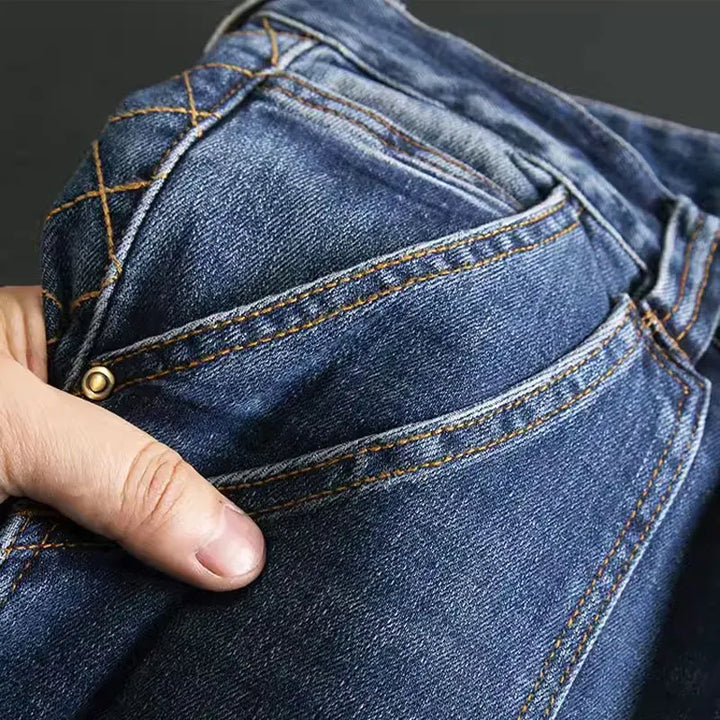 Retro Washed Blue Slim Fit Stretch Biker Jeans