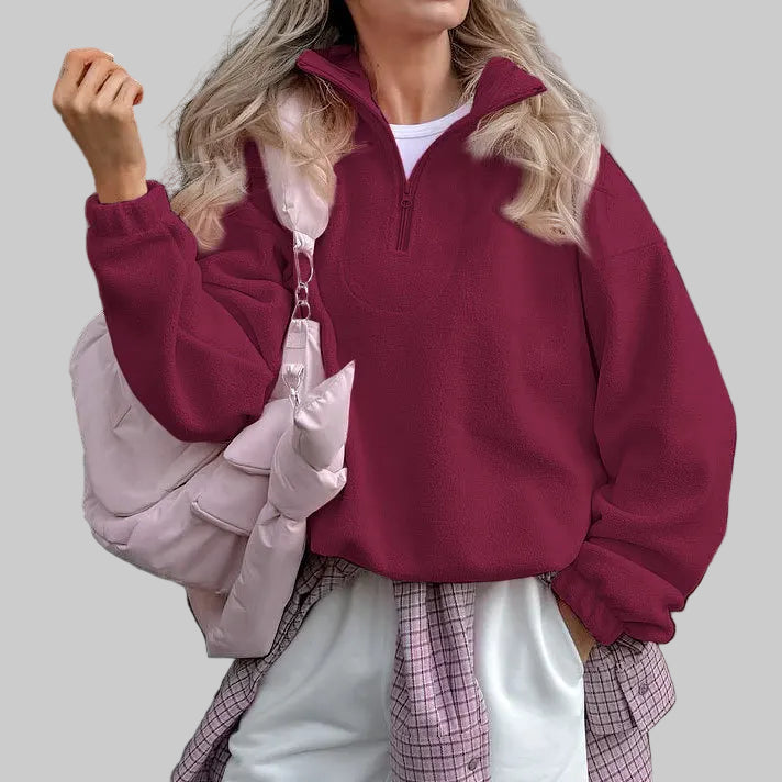 Solid Polar Fleece Hoodie with Zipper Lapel