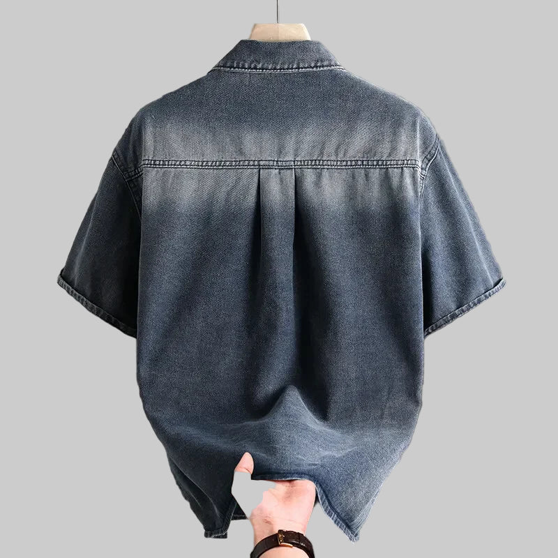 Solid Denim Short-Sleeve Shirt