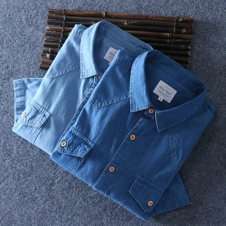 Slim Fit 100% Cotton Short Sleeve Denim Shirt