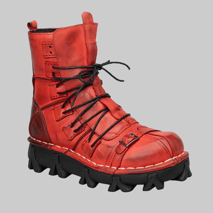Genuine Leather Goth Skull Punk Mid-calf Boots