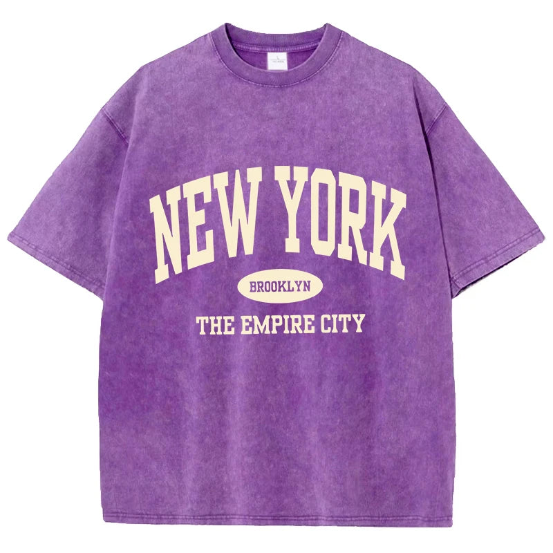 NY Letter Print Acid Washed T-Shirt