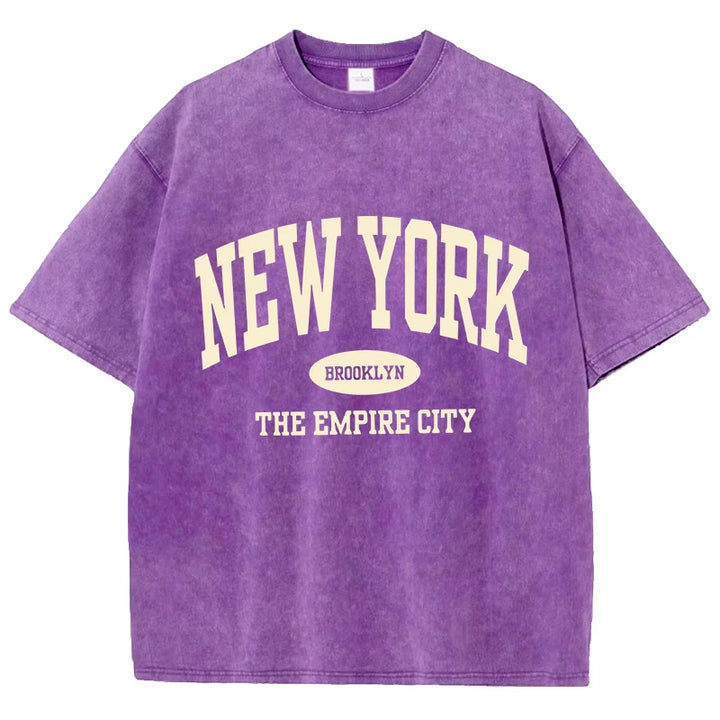 NY Letter Print Acid Washed T-Shirt