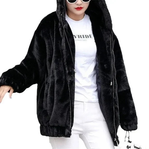Trendy Mid-Length Fleece Hooded Jacket