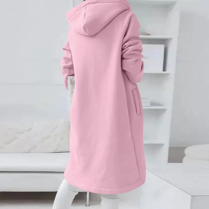 Long Hooded Zip-Up Solid Color Sweatshirt