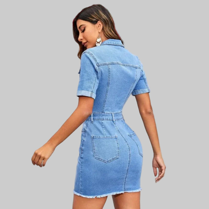 Y2K Mini Slim Fit Short Sleeves Denim Dress