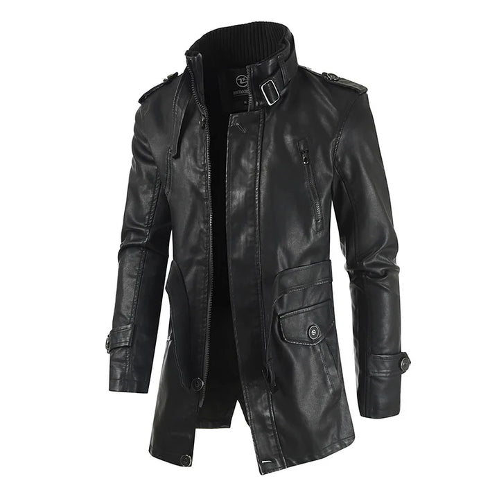 Leather Winter Thick Plush Lining Warm Long Coat