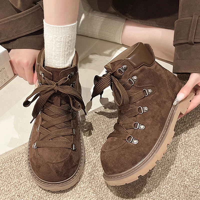 Lace Up Suede Western Platform Boots