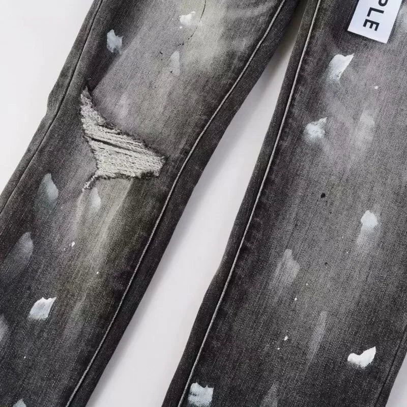 Retro Punk Style Slim Fit Elastic Printed Jeans