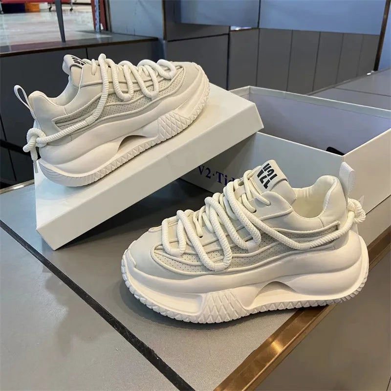 Lace-Up Solid Color Chunky Sneakers