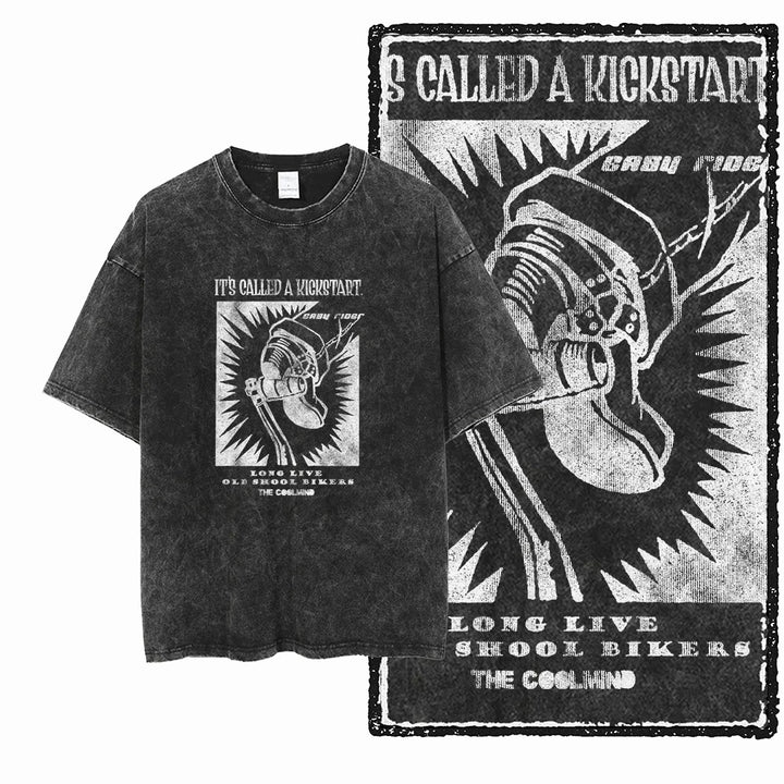 MOTOR CYCLE THEME Printed Cotton Acid Washed Graphic Unisex T Shirt