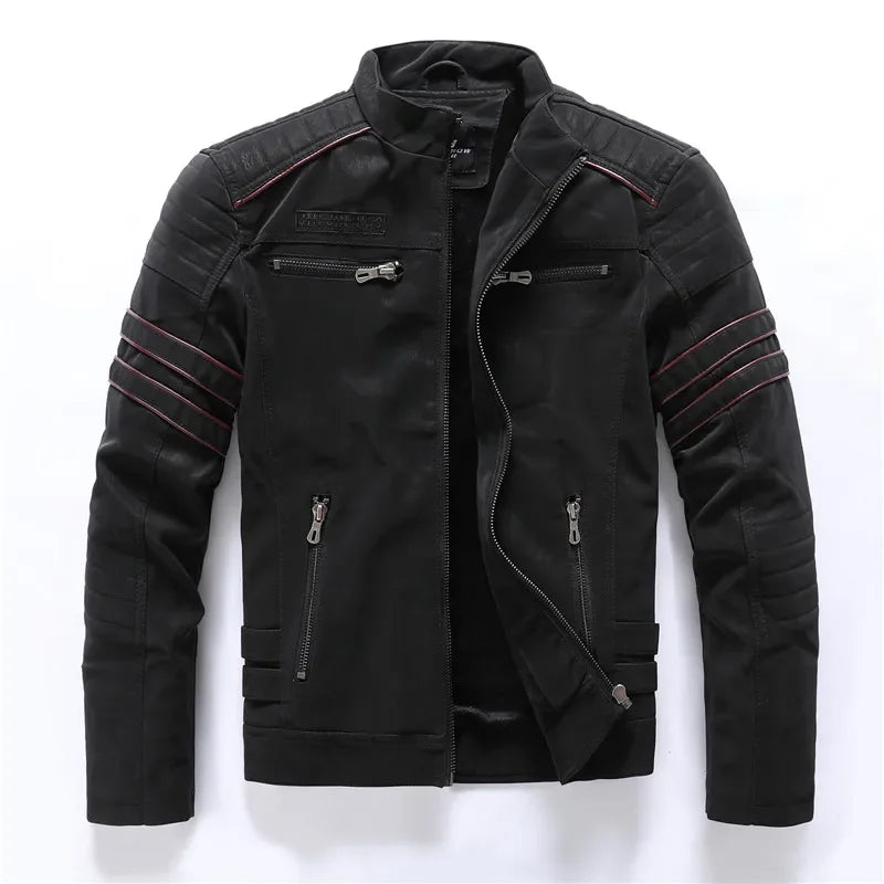 Winter PU Leather Fleece Lined Multi-Pocket Jacket