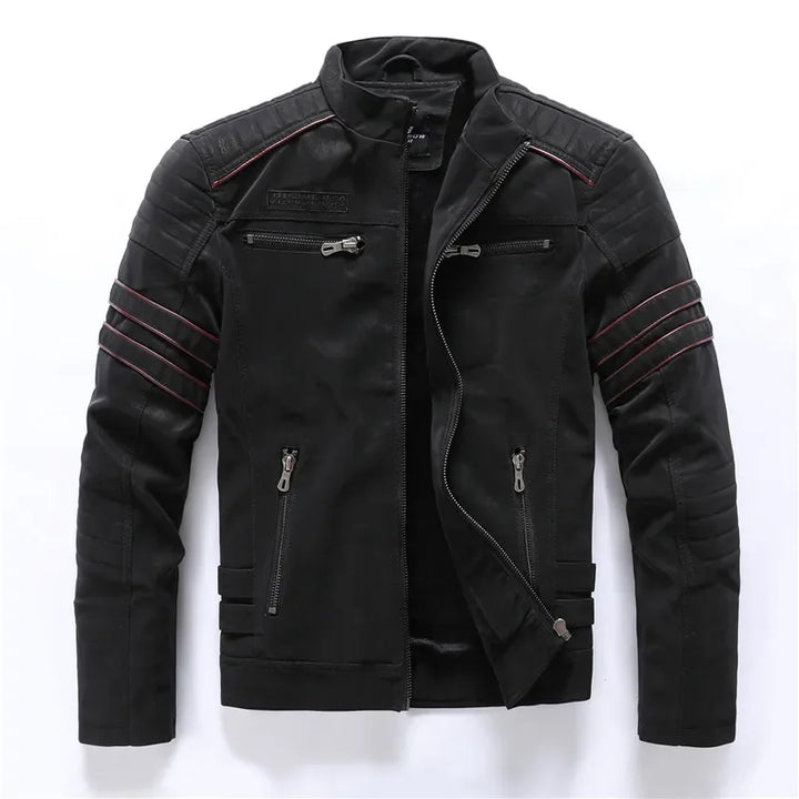 Winter PU Leather Fleece Lined Multi-Pocket Jacket