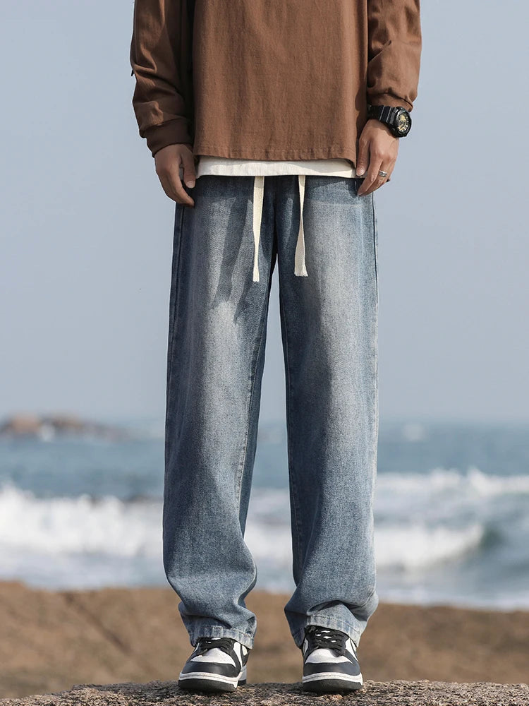 Retro Aged Men’s Loose Straight-Leg Jeans