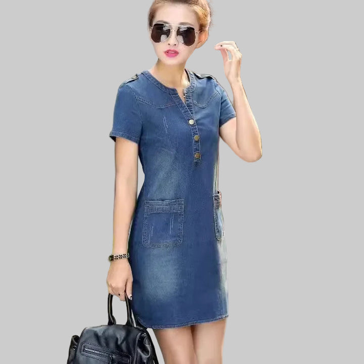 Short Sleeve A-Line Skirt Denim Dress