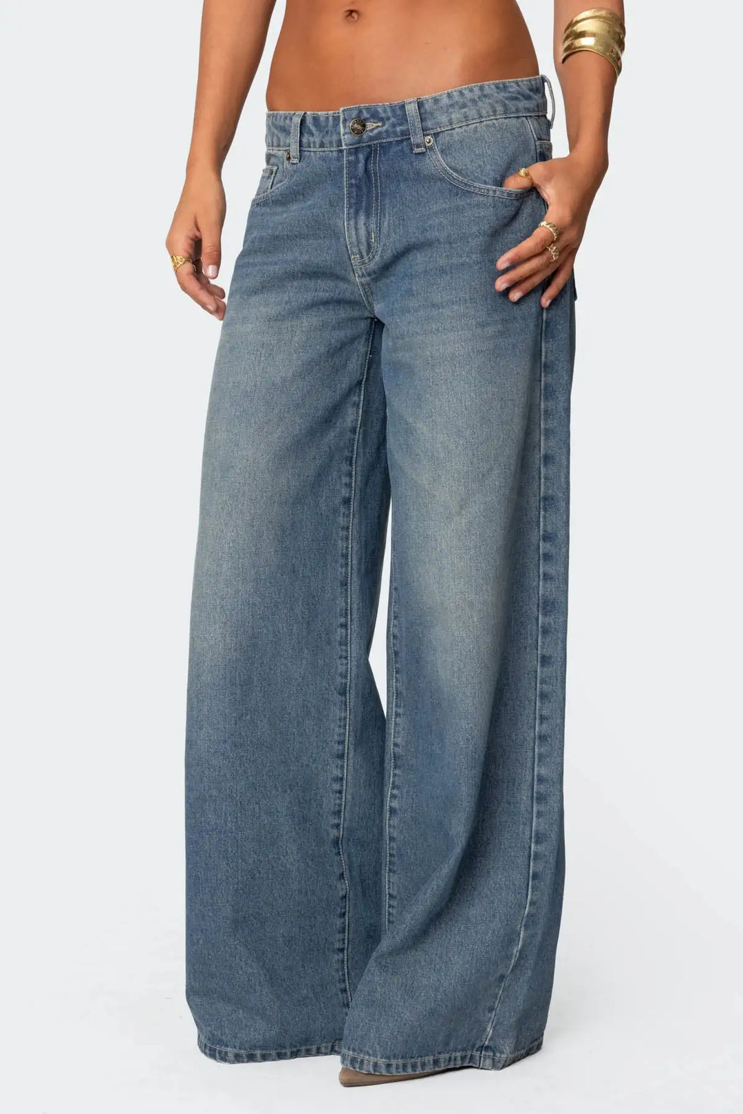 Wide Leg Denim Vintage Bow Print Jeans