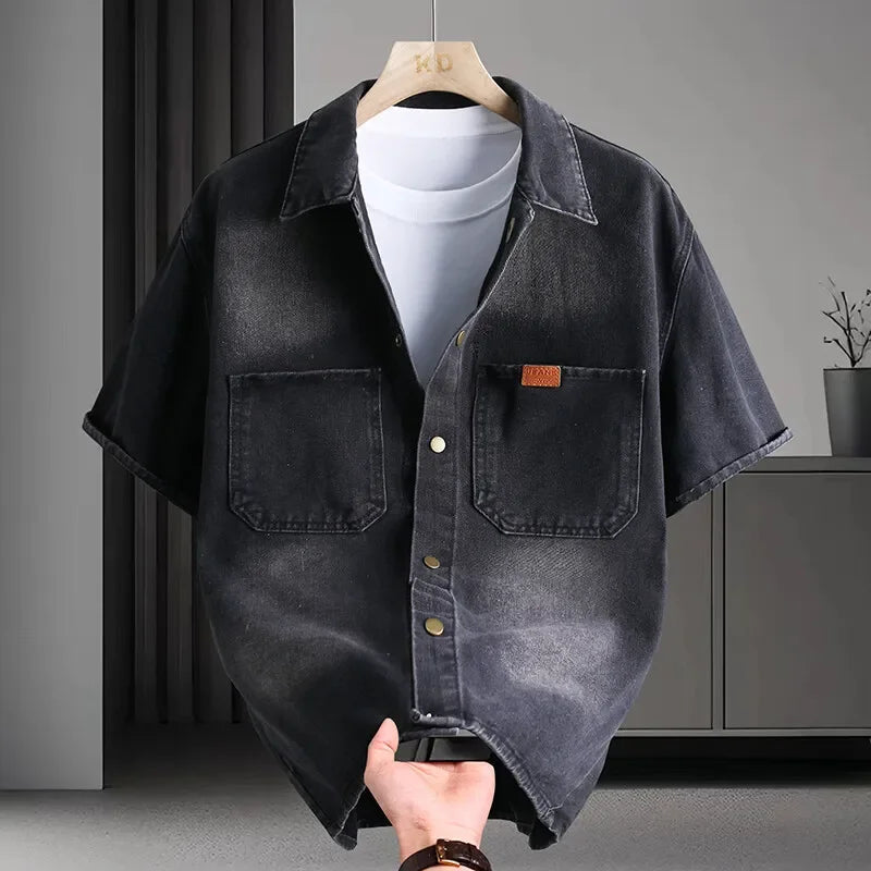 Solid Denim Short-Sleeve Shirt