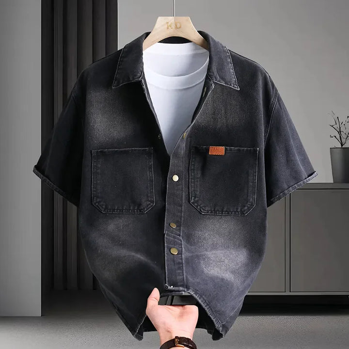 Solid Denim Short-Sleeve Shirt