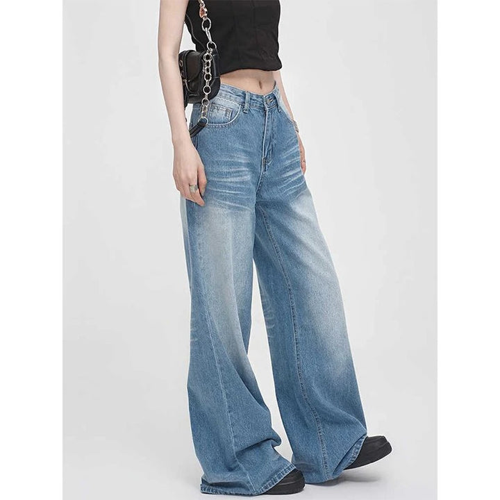 High-Waisted Wide Leg Jeans with Crease Pattern