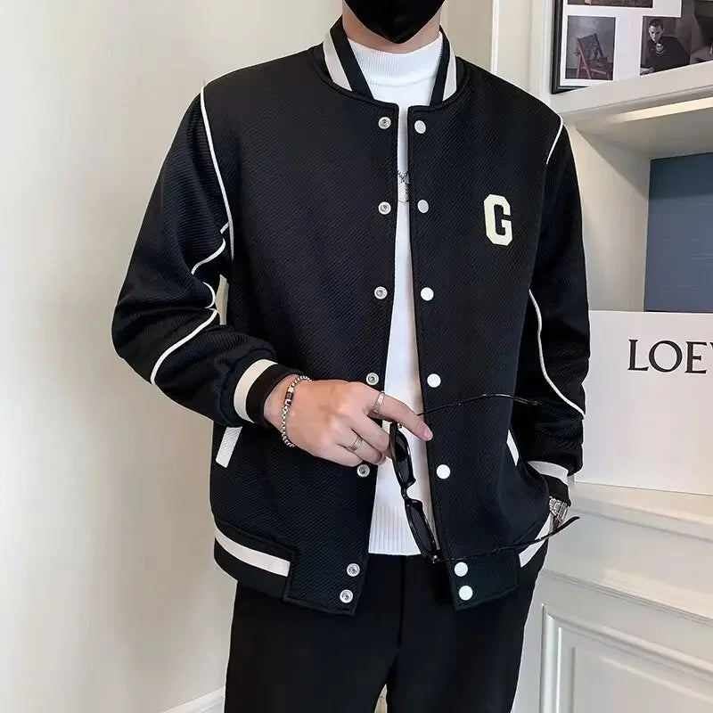 American Trendy Color Block Baseball Jacket