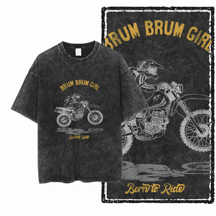 MOTOR CYCLE THEME Printed Cotton Acid Washed Graphic Unisex T Shirt