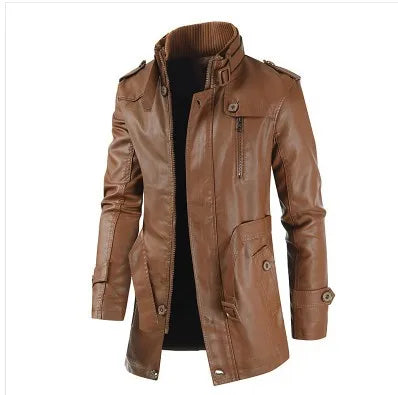 Leather Winter Thick Plush Lining Warm Long Coat
