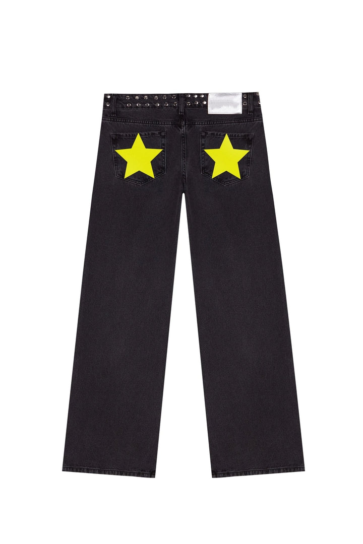 Retro Five-Pointed Star Print High-Waisted Baggy Jeans