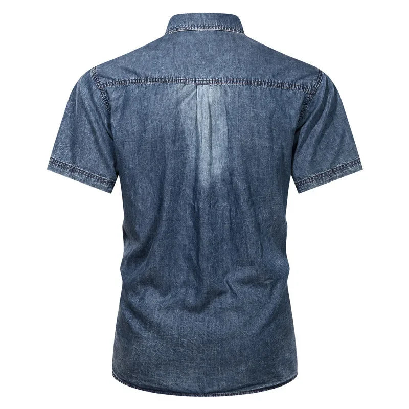 Distressed Denim Half-Sleeve Shirt