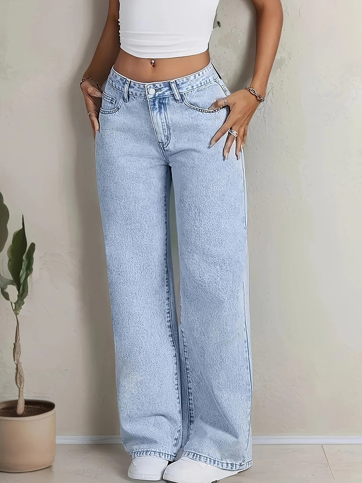 Chic Pink Bow Embroidered Washed Jeans