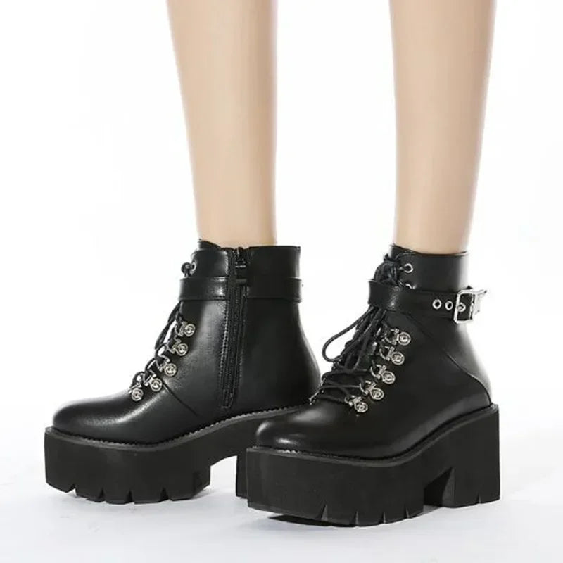 Chunky Heeled Punk Goth Ankle Motorcycle Boots