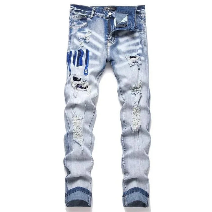 Retro Punk Style Slim Fit Elastic Printed Jeans