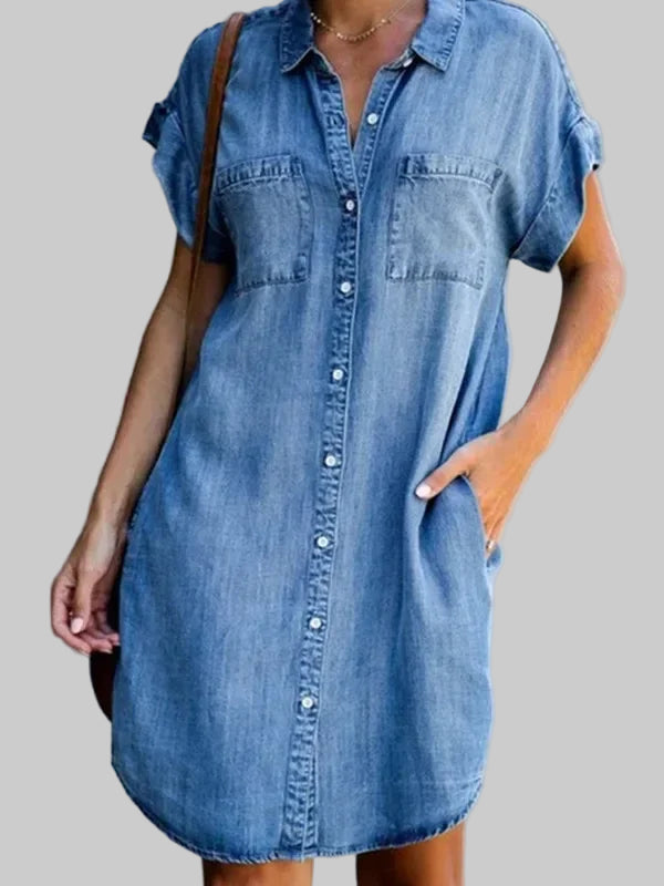Cowboy-Inspired Denim Dress with Square Collar